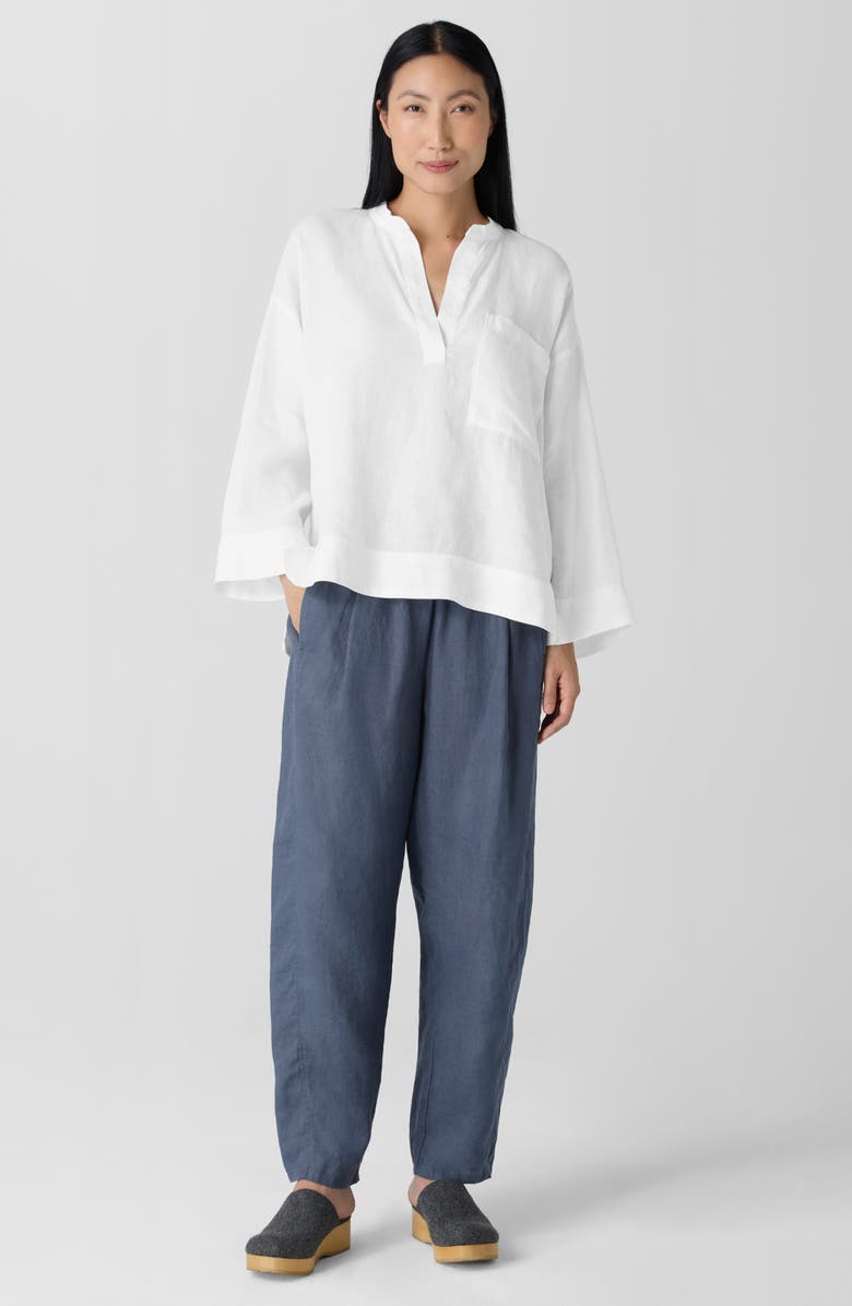 Eileen Fisher Mandarin Collar Organic Linen Popover Top, Alternate, color, White