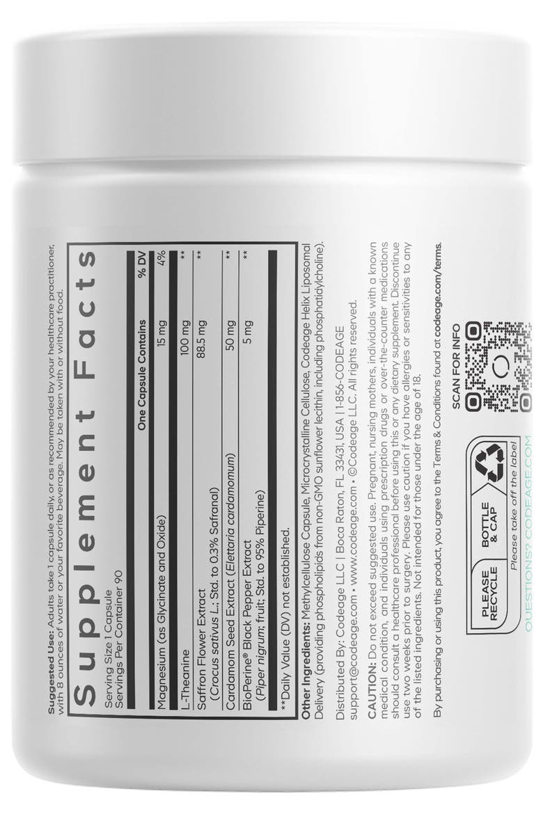 Liposomal Saffron+, Magnesium, L-Theanine Supplement, Alternate, color, White