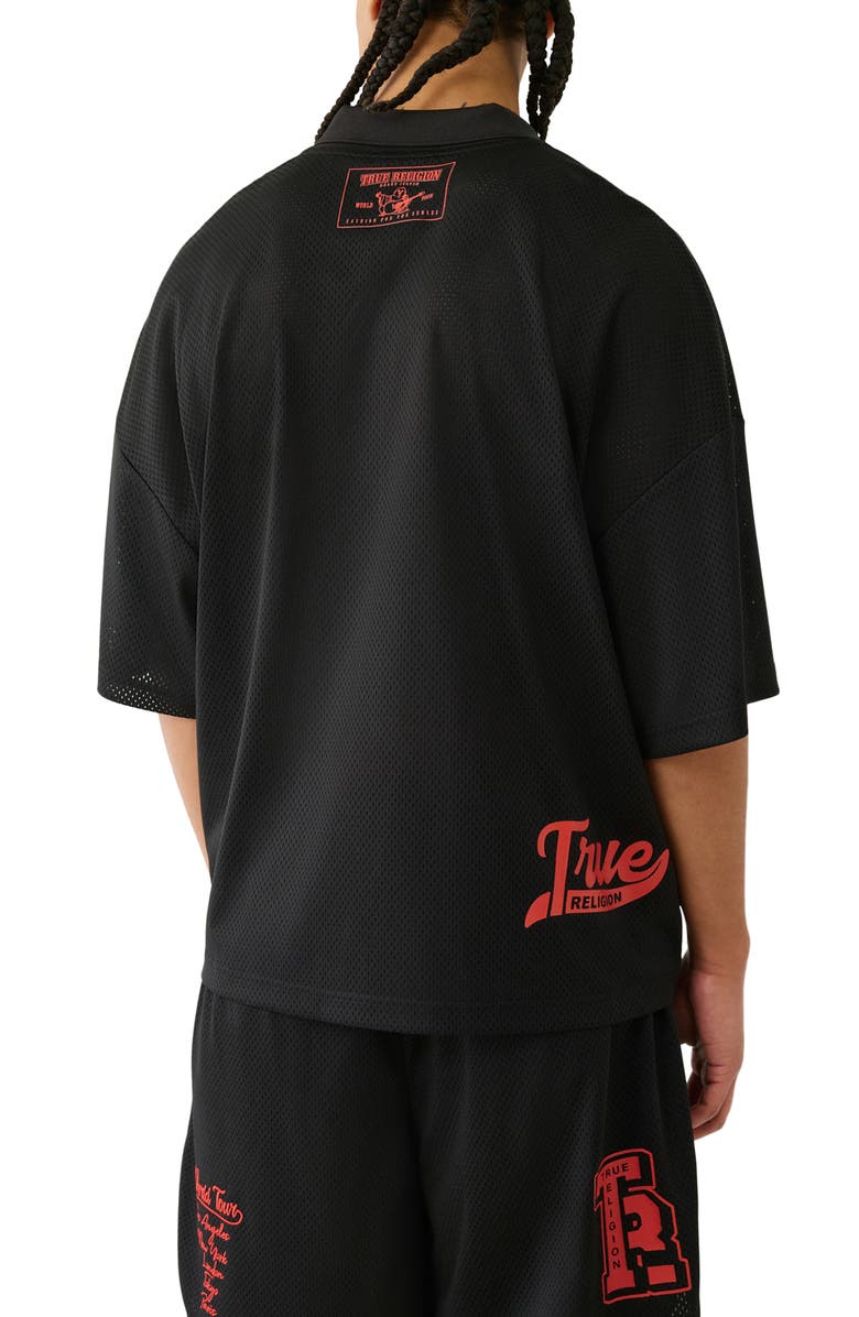 True Religion Mesh Graphic Quarter Zip Polo, Alternate, color, Jet Black