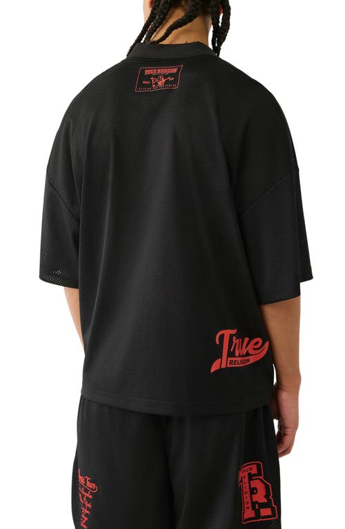 True Religion Mesh Graphic Quarter Zip Polo In Black