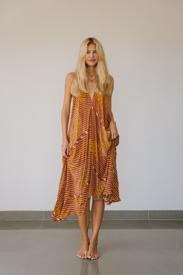 Classic Silk Dress Ocean, Alternate, color, Brown Stripe