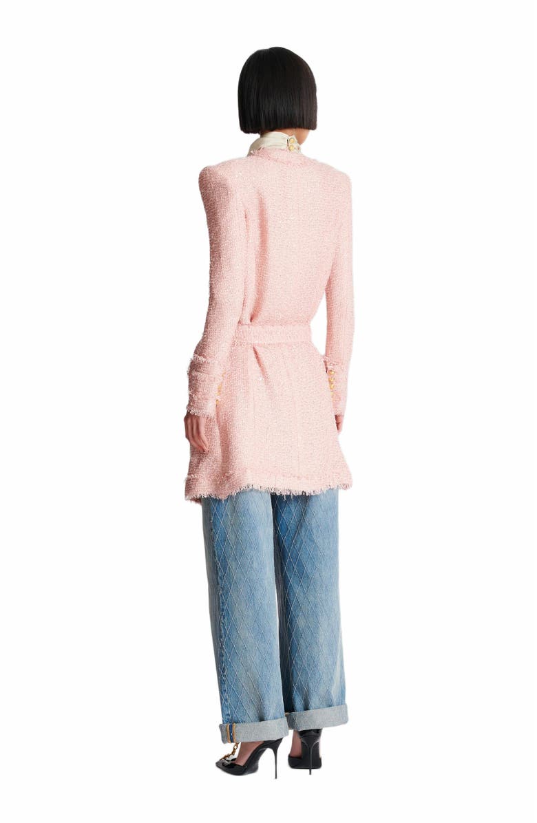 Balmain Sequinned Tweed Edge-To-Edge Jacket, Alternate, color, Pink