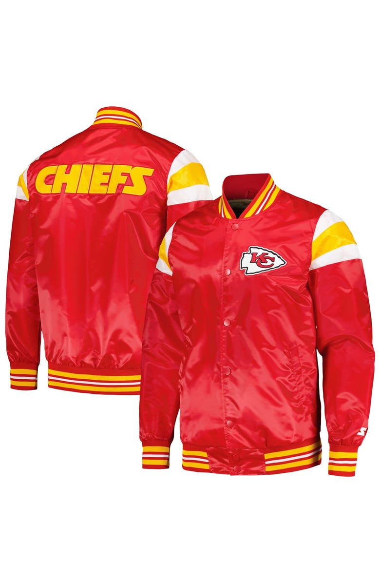 STARTER Men's Starter Red/Gold Kansas City Chiefs Satin Full-Snap Varsity Jacket, Alternate, color,