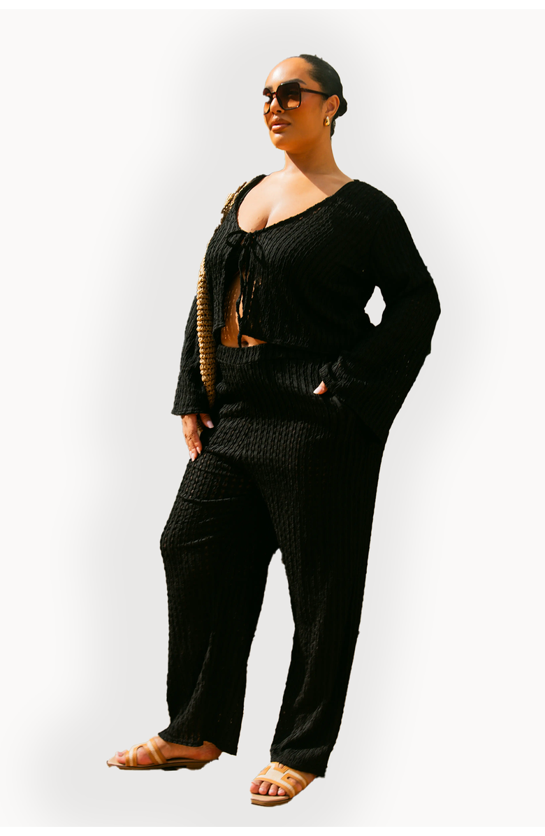 FASHION-SZN CURVE Curve Crochet Tie Front Resort Top, Alternate, color, Black