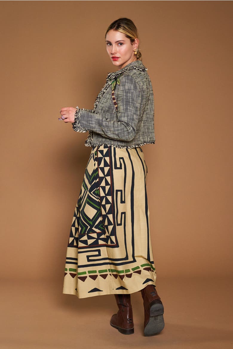 Printed Canvas Skirt With Belt, Alternate, color, Sand / Black