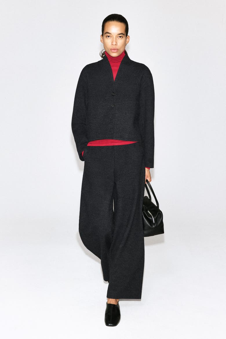 Boiled Wool-blend Shawl-collar Cardigan, Alternate, color, CHARCOAL MÉLANGE