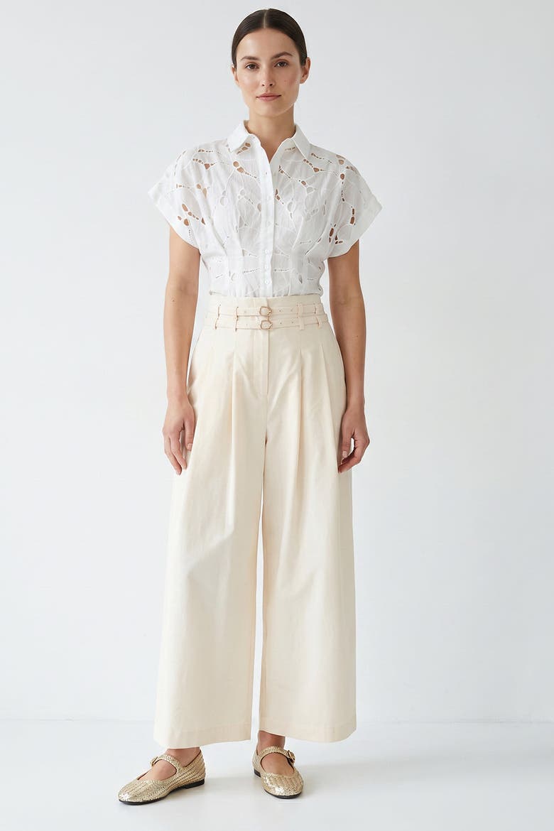 Mckenna Belted High Waisted Pleated Pants, Alternate, color, Ecru