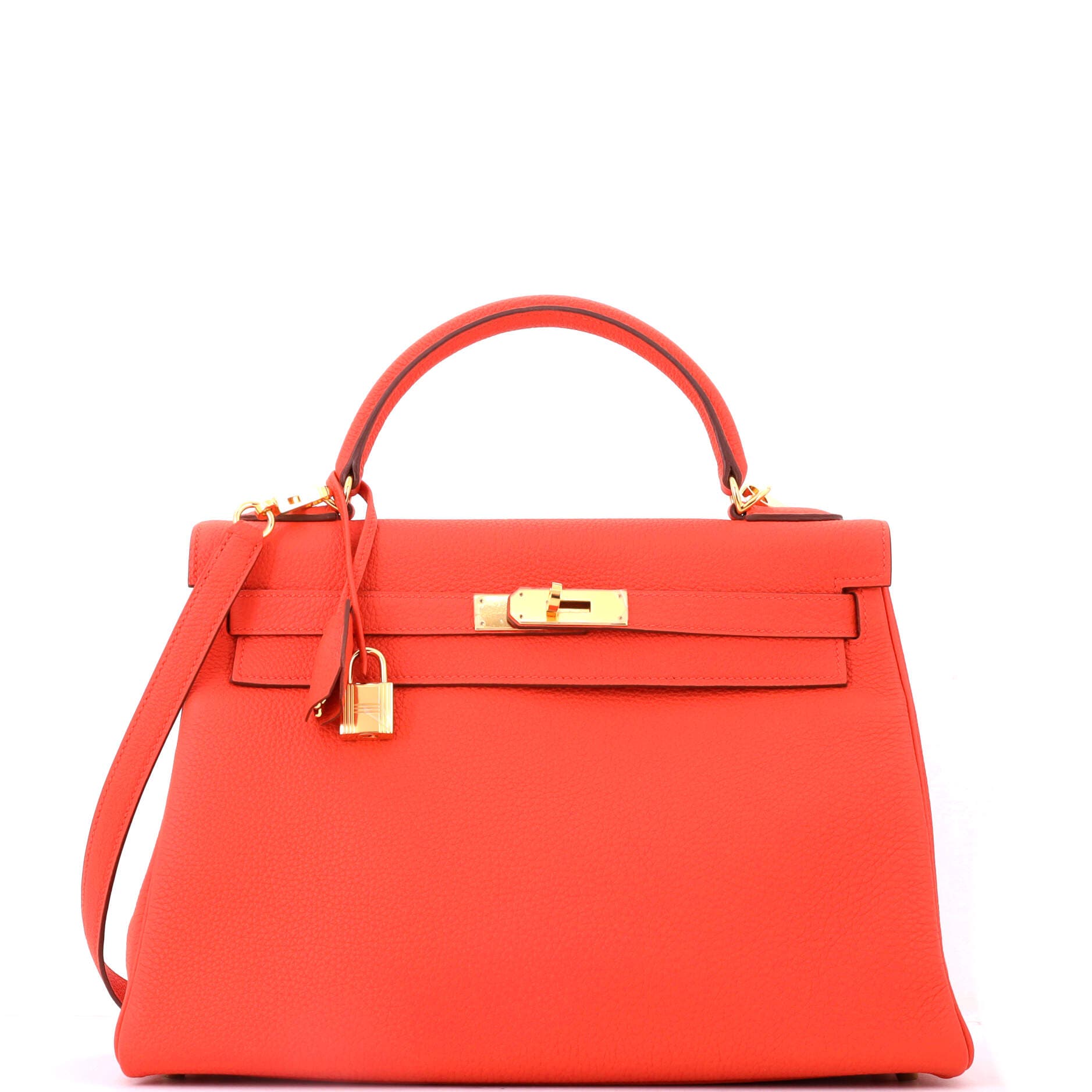 Pre-Owned Hermes Kelly Handbag Orange Togo with Gold Hardware 32, Main, color, Capucine