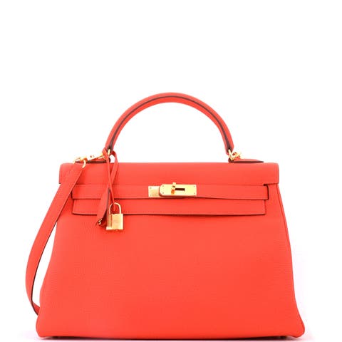 Kelly Handbag Orange Togo with Gold Hardware 32