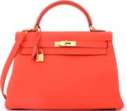 Pre-Owned Hermes Kelly Handbag Orange Togo with Gold Hardware 32