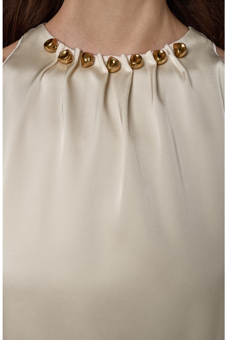 Hardware Neck Satin Blouse, Alternate, color, IVORY
