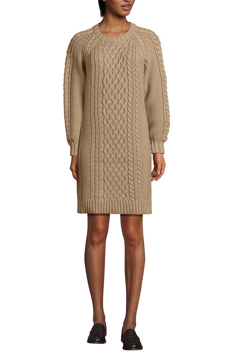 Lands' End Cotton Blend Cable Crew Neck Sweater Dress, Main, color, 