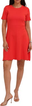 CYRUS Scalloped Short Sleeve A-Line Sweater Dress