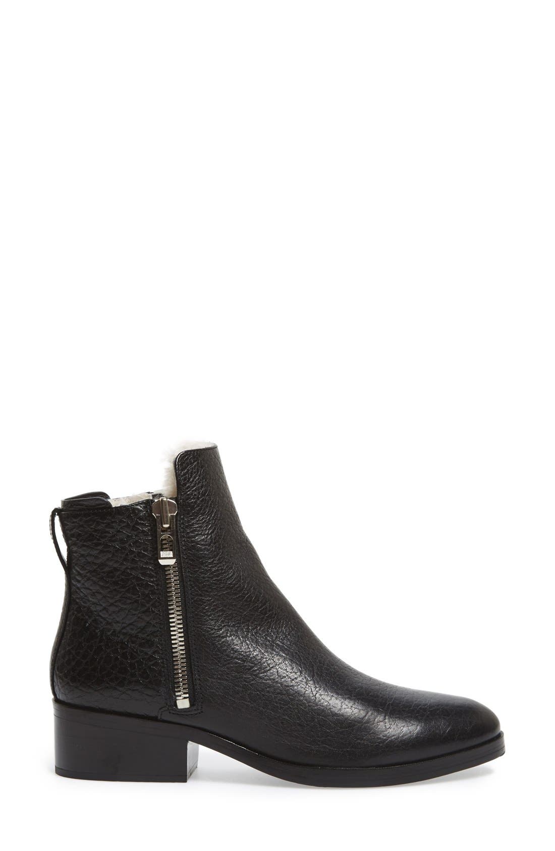 'Alexa' Shearling Lined Moto Boot, Alternate, color, BLACK