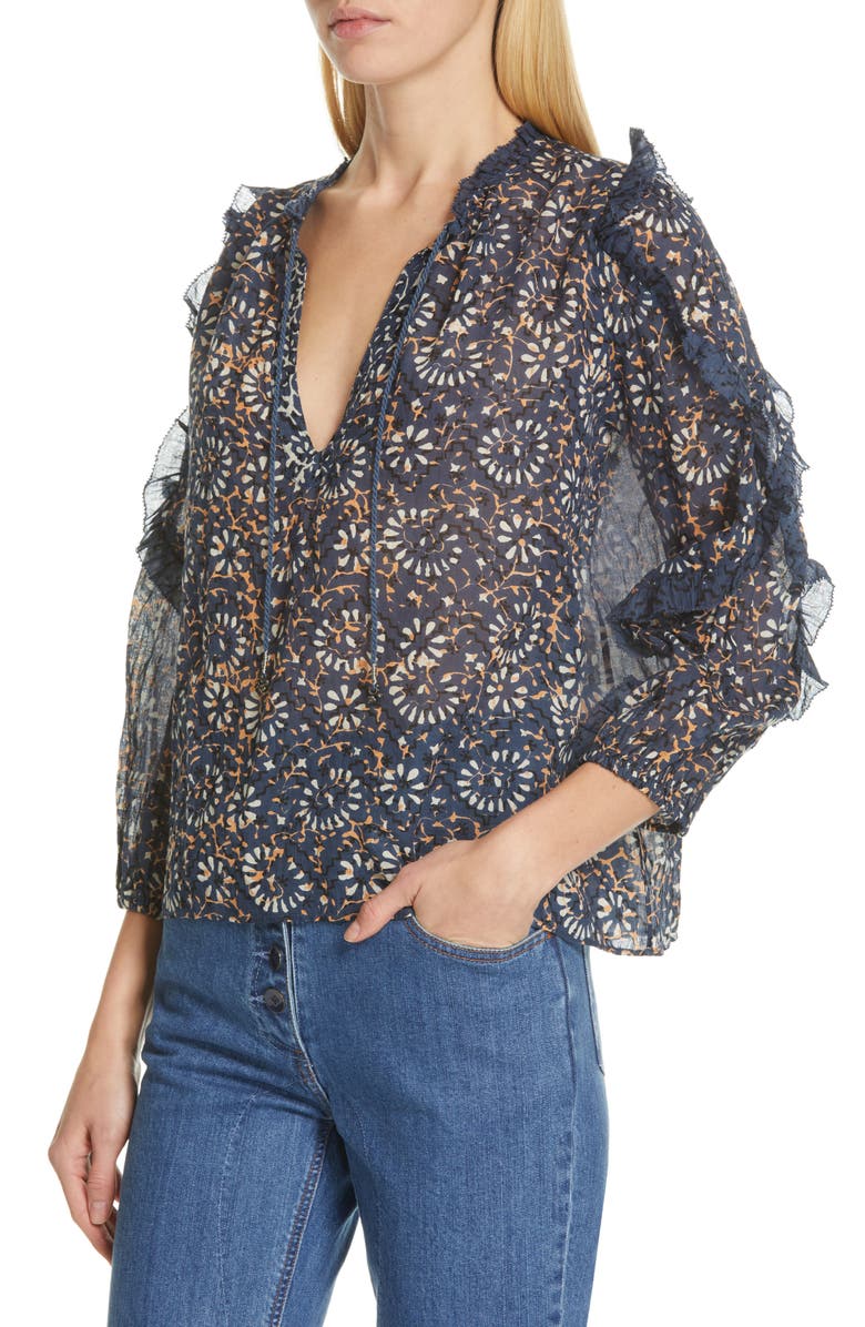 Ulla Johnson Lillian Ruffle Trim Blouse, Alternate, color,