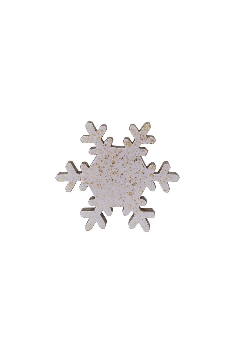 Enameled Mango Wood Snowflake with Gold Splatter, Cream & Gold, Main, color, Gold & Cream