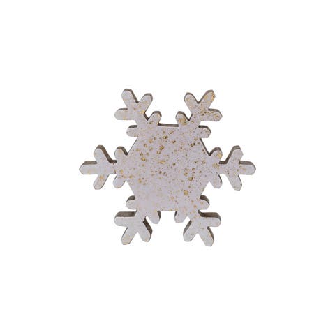 Handmade Enameled Mango Wood Snowflake with Gold Splatter, Cream and Gold
