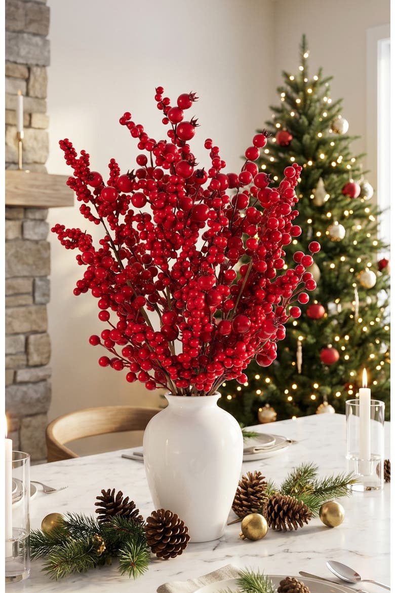 24"H Christmas Berry Vase Centerpiece, Alternate, color, Red