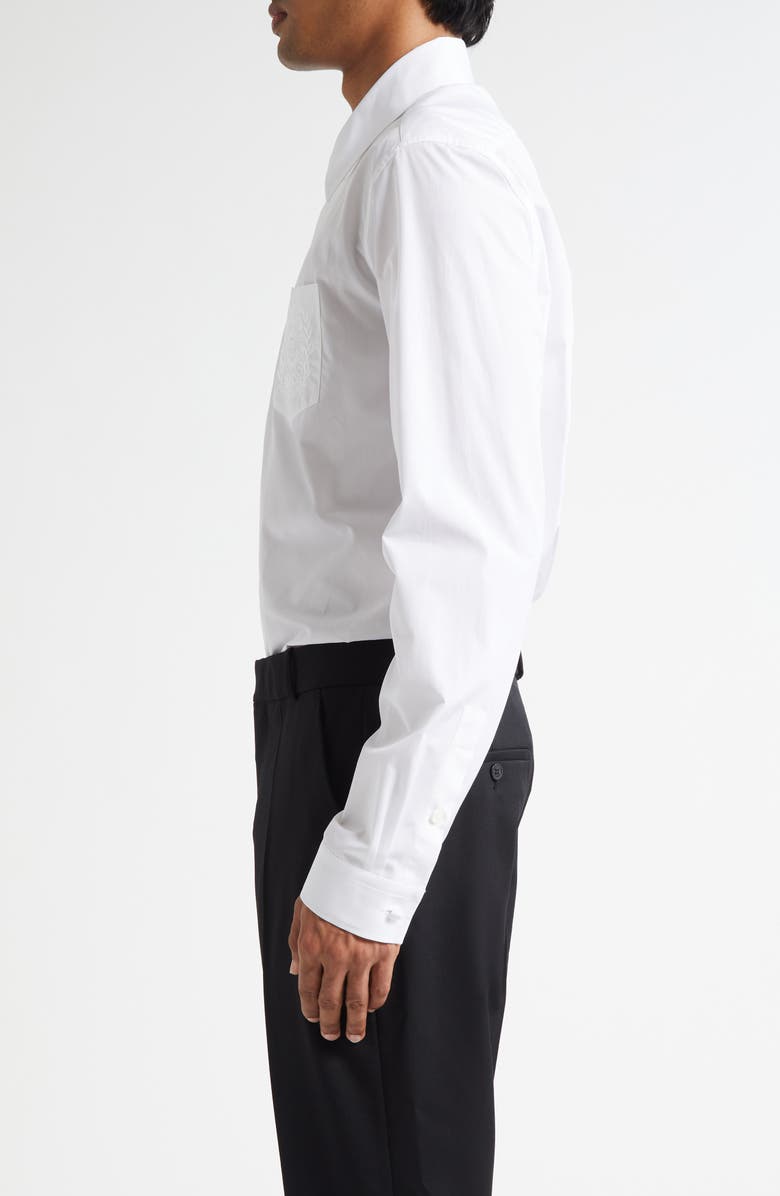 Balmain Embroidered Emblem Cotton Poplin Button-Up Shirt, Alternate, color, 0Fb Optical White
