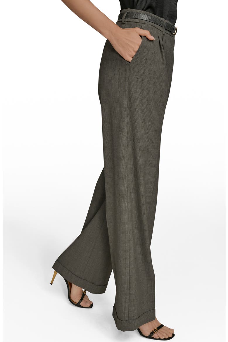 Belted Plaid Wide Leg Pants, Alternate, color, DARK MINERAL MULTI