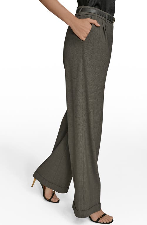Donna Karan New York Belted Plaid Wide Leg Pants In Gray