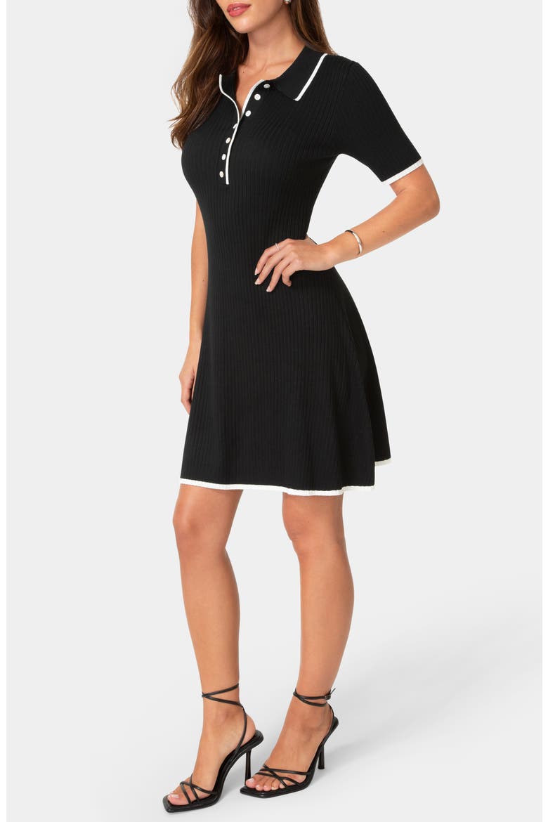 Tipped Short Sleeve Sweater Dress, Alternate, color, BLACK/ WHITE