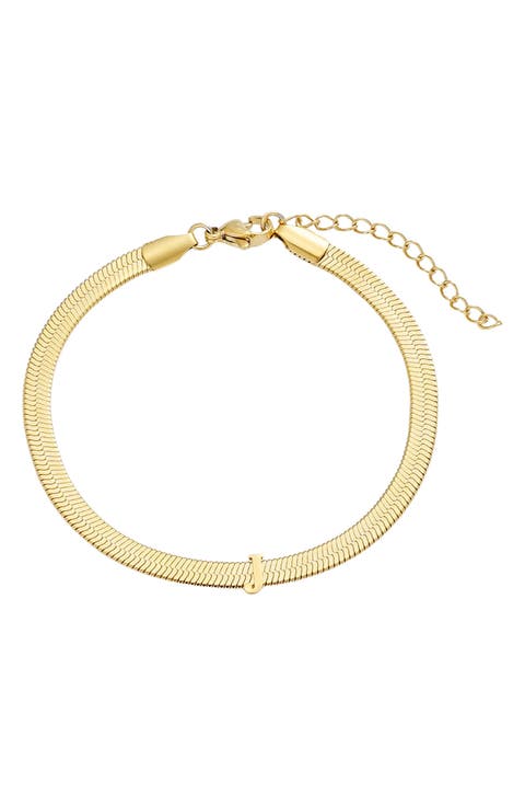 18k Gold Plated Initial Herringbone Chain Bracelet
