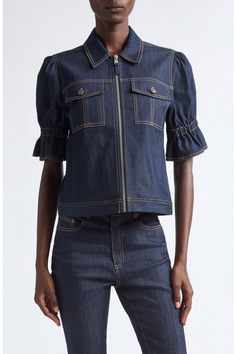Holly Puff Shoulder Denim Jacket, Main, color, INDIGO