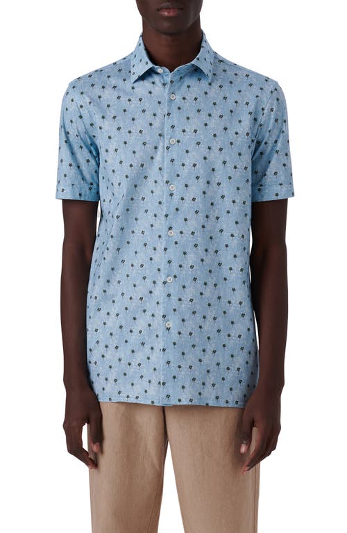 BUGATCHI BUGATCHI MILO OOOHCOTTON® PALM TREE PRINT SHORT SLEEVE BUTTON-UP SHIRT 