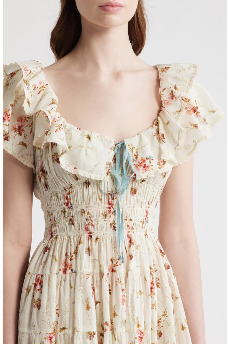 Illiana Smocked Tiered Organic Cotton Maxi Dress, Alternate, color, BLANC PRARIE ROSE