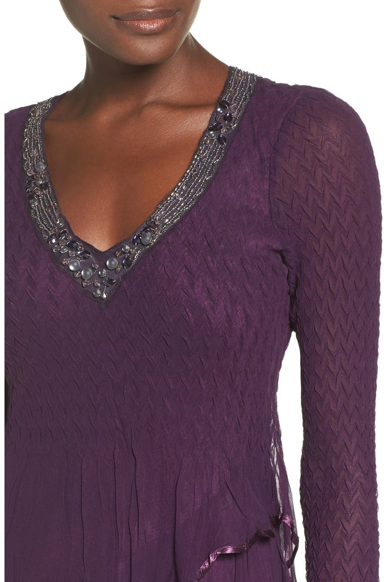 Embellished Tiered Chiffon A-Line Dress, Alternate, color, AUBERGINE