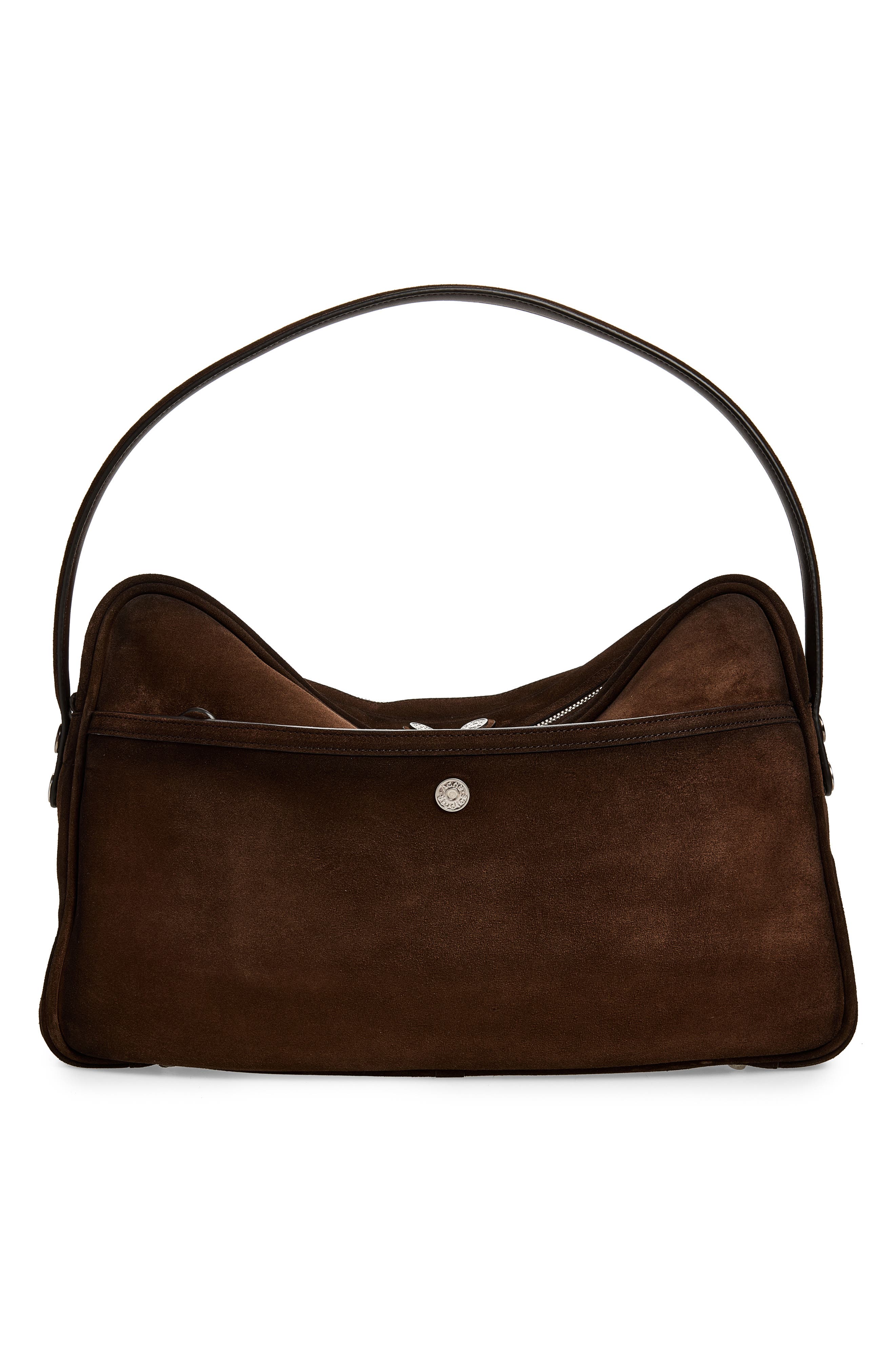 Camero Camera Suede Shoulder Bag, Alternate, color, DARK BROWN
