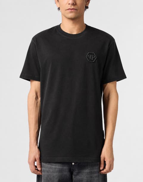 Round Neck T-shirt Embroidery Hexagon Men