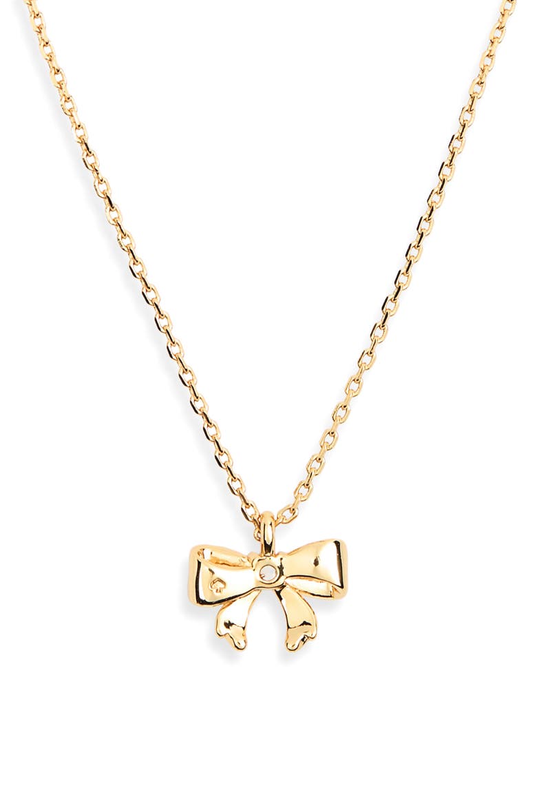 Mini Bow Pendant Necklace, Alternate, color, CLEAR/ GOLD