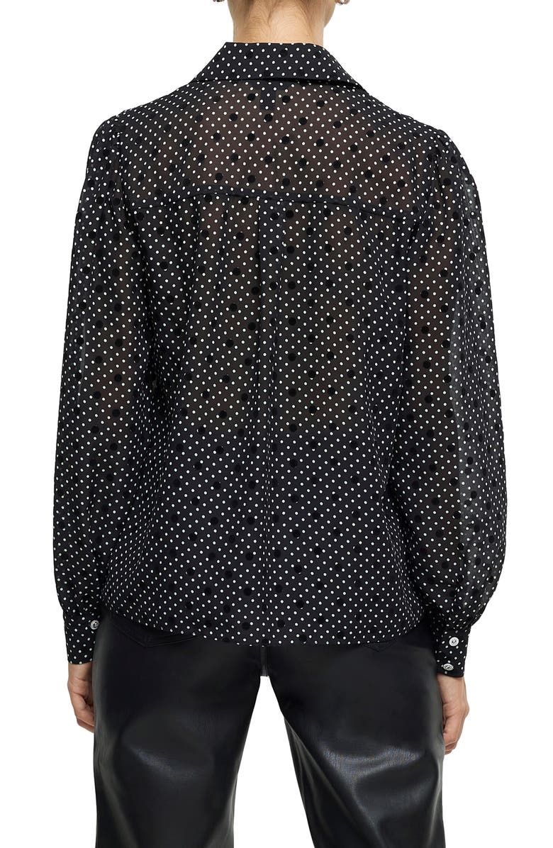 River Island Polka Dot Long Sleeve Ruffle Shirt, Alternate, color, 