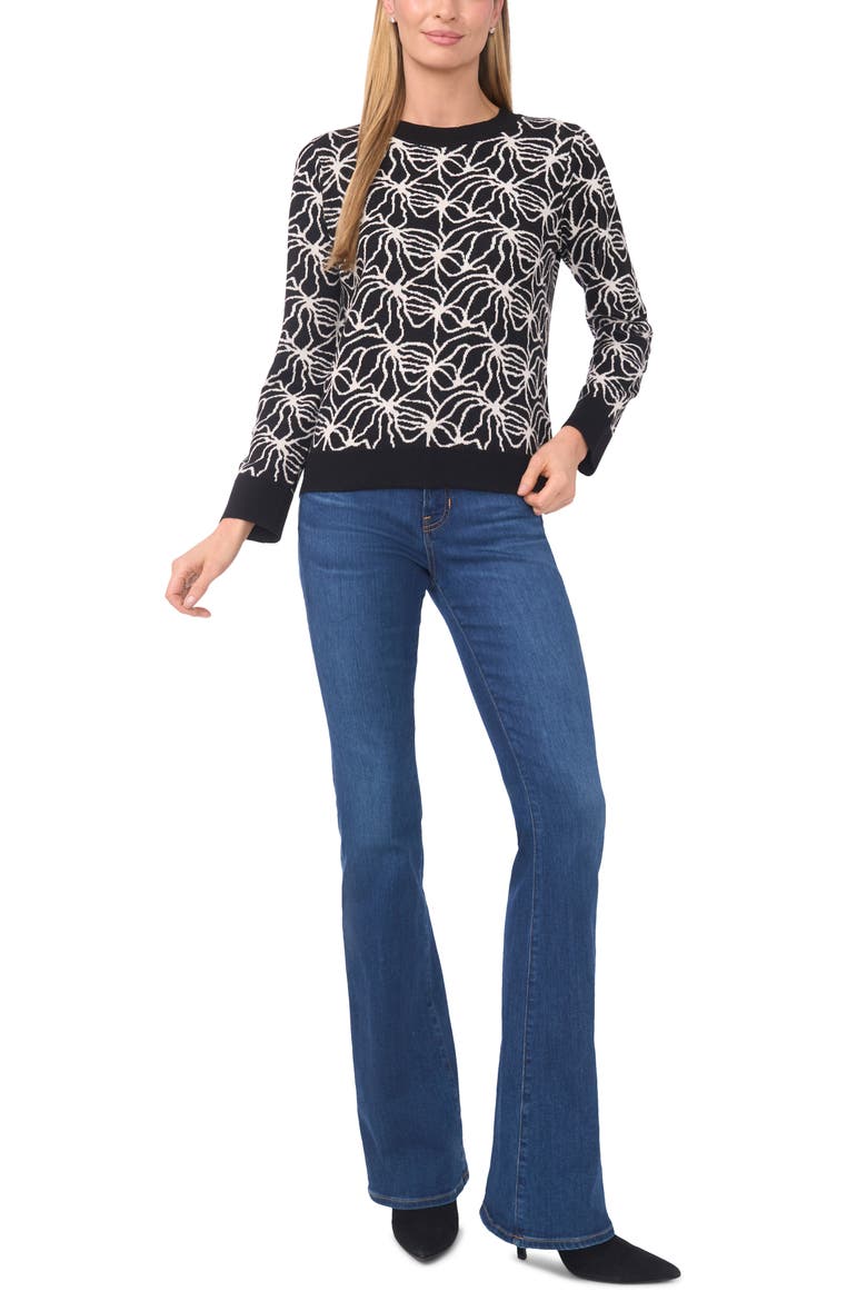 Jacquard Crewneck Sweater, Alternate, color, RICH BLACK
