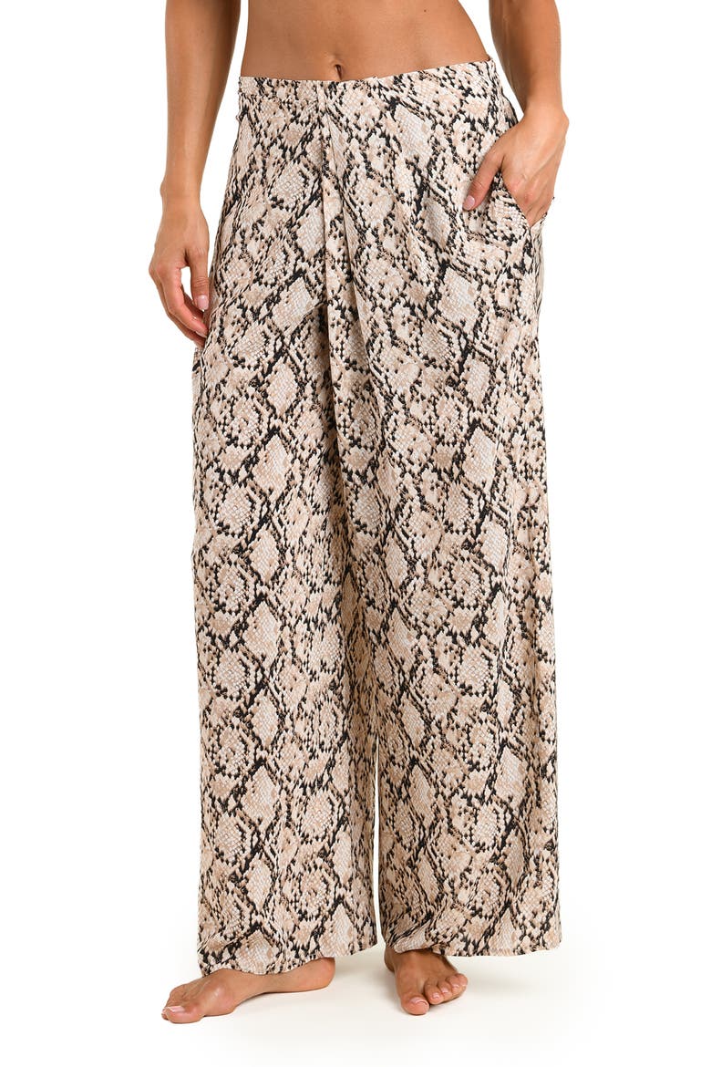 Island Serpent Faux Wrap Cover-Up Pants, Alternate, color, BEIGE MULTI