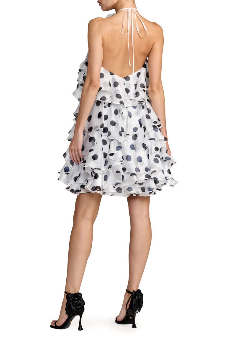 Polka Dot Halter Neck Ruffle Mini Dress with Tiered Skirt, Alternate, color, Black Ivory