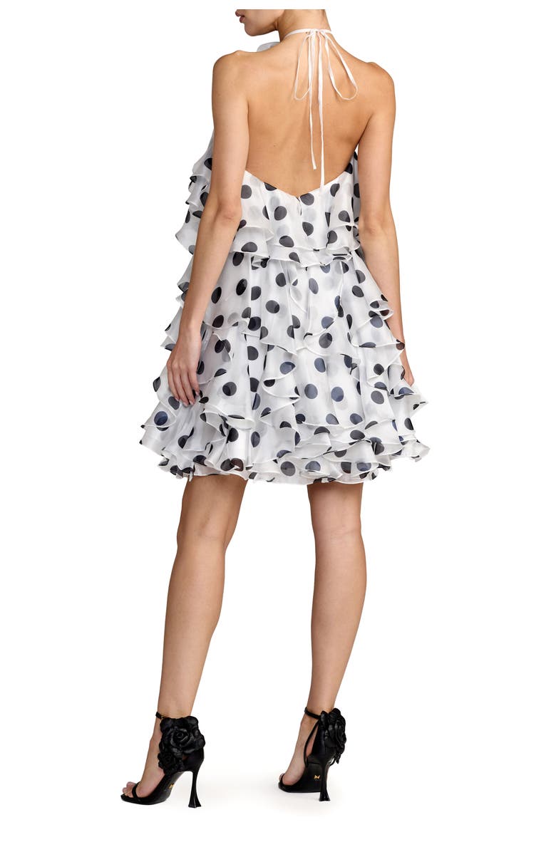 Mac Duggal Polka Dot Halter Neck Ruffle Mini Dress with Tiered Skirt, Alternate, color, Black Ivory