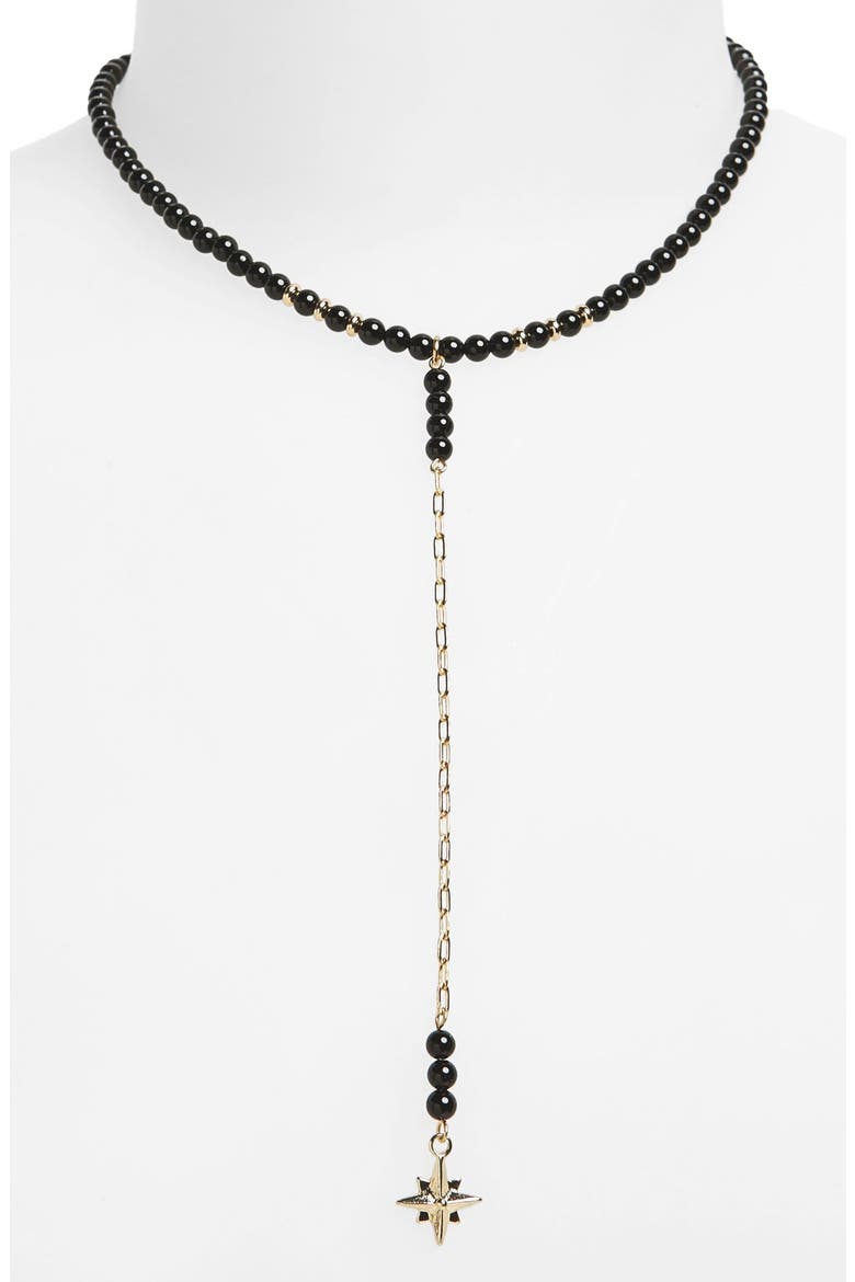Beaded Pendant Chain Choker, Main, color, BLACK