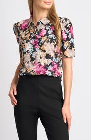 Halogen® Puff Sleeve Floral Shirt