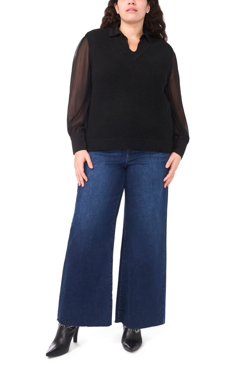 Halogen<sup>®</sup> Mixed Media Long Sleeve Sweater, Alternate, color, Rich Black