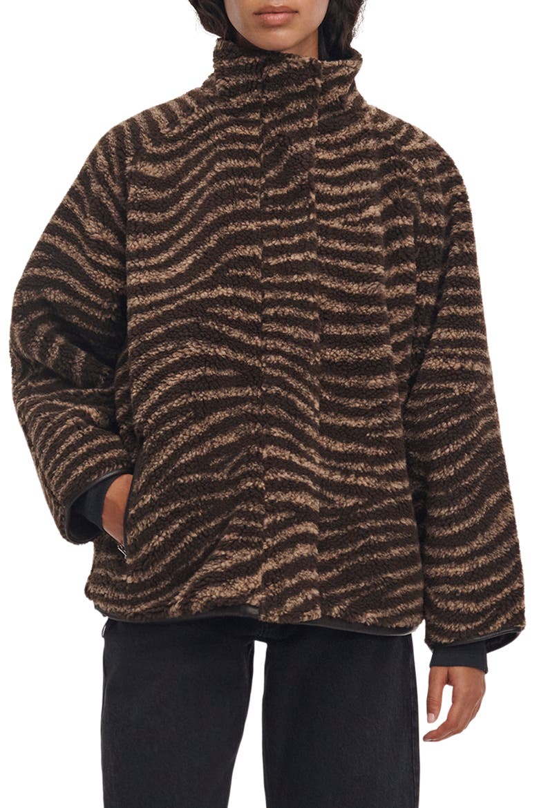 Sun Zebra Print High Pile Fleece Jacket, Main, color, BROWN ZEBRA