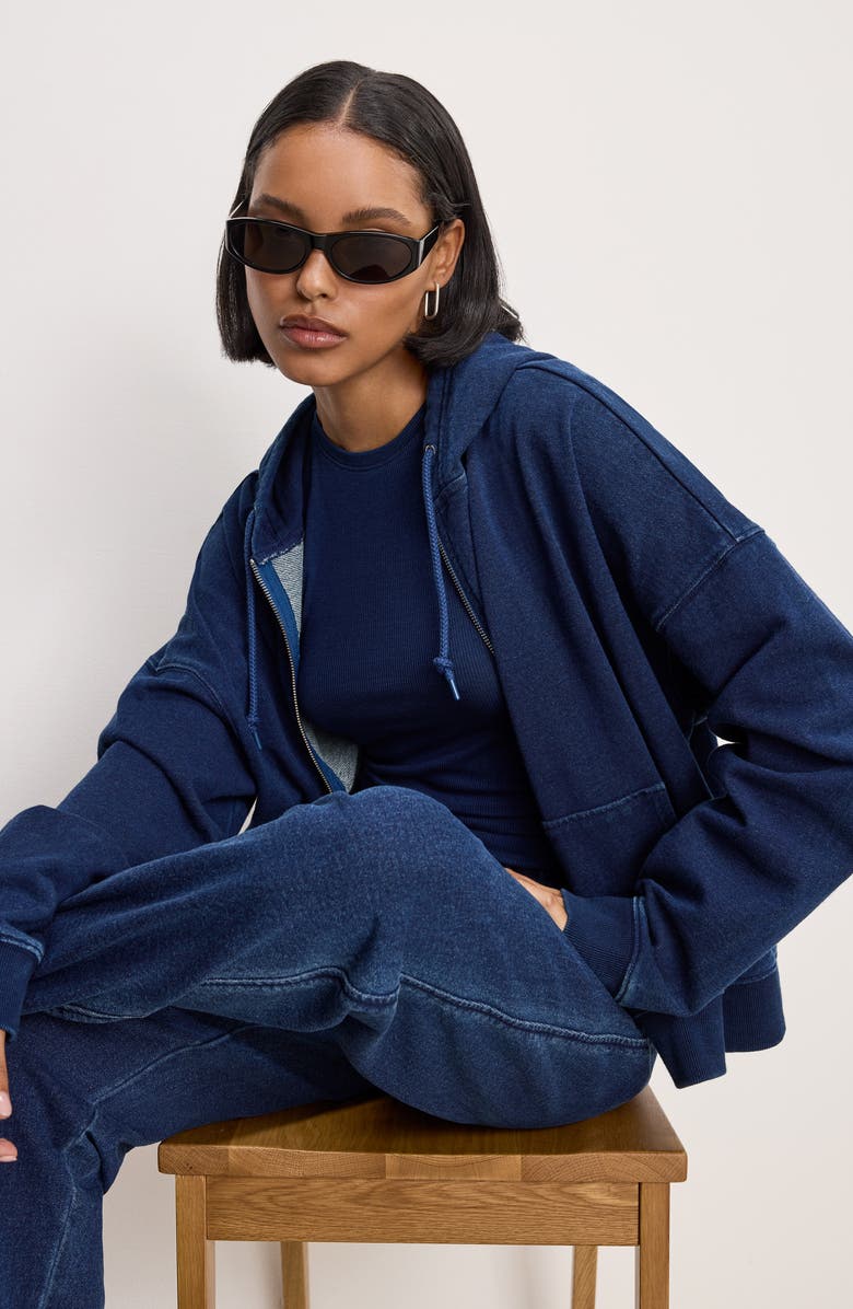 Good American Jeanius Boxy French Terry Zip Hoodie, Alternate, color, 