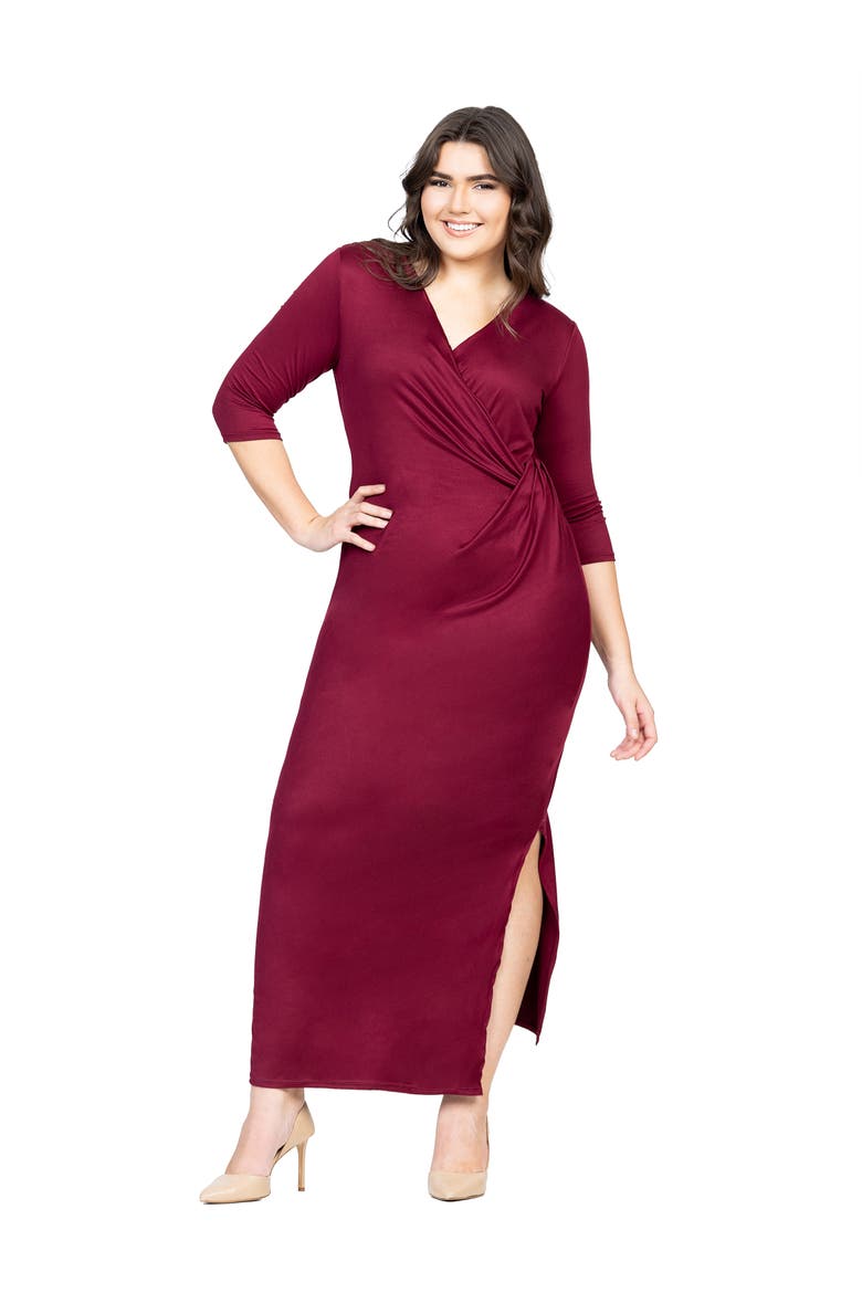 Fitted V-Neck Side Slit Maxi Dress, Main, color, Burgundy