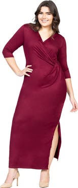 24seven Comfort Apparel Fitted V-Neck Side Slit Maxi Dress