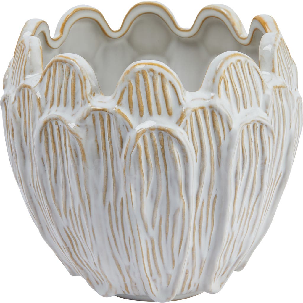 Storied Home Debossed Stoneware Flower Shaped Planter In Gray