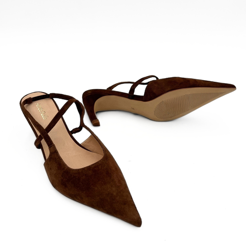 Amie Rafa Connie Slingback Suede Heels In Brown