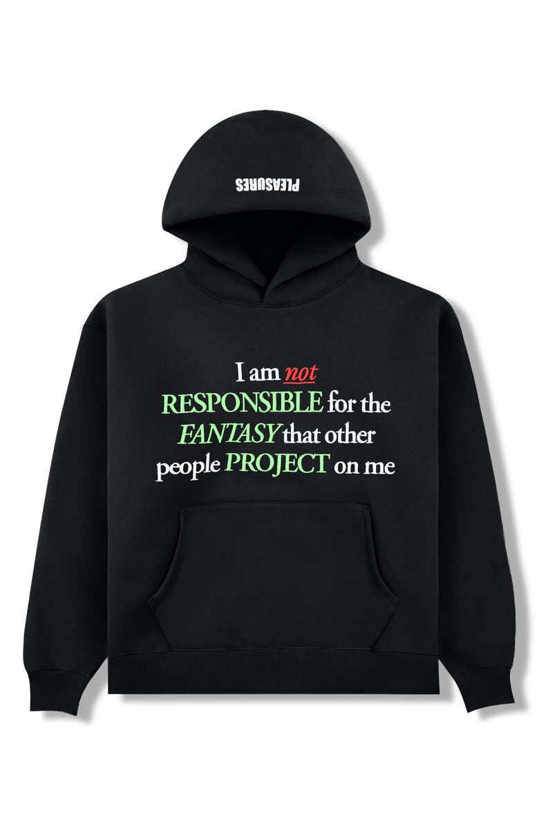 PLEASURES Responsible Graphic Cotton Blend Hoodie, Alternate, color, Black
