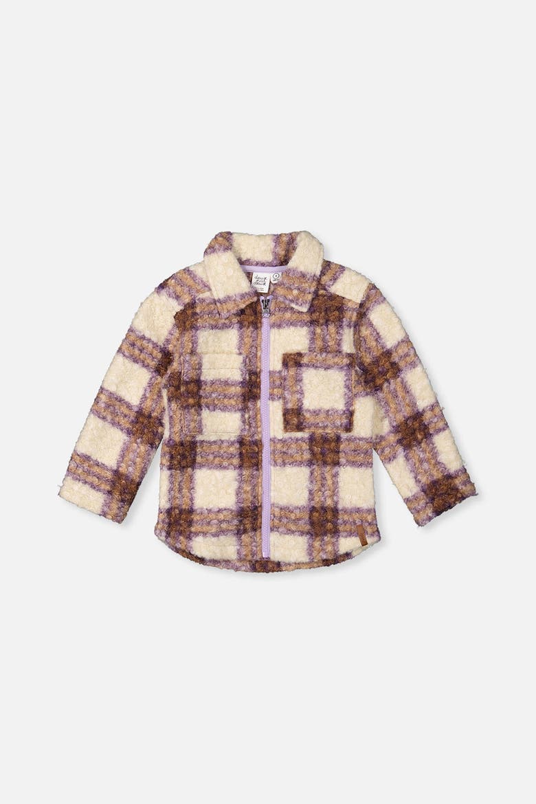 Zipped Fleece Plaid Chest Pocket Overshirt, Main, color, Beige and Mauve Tiles